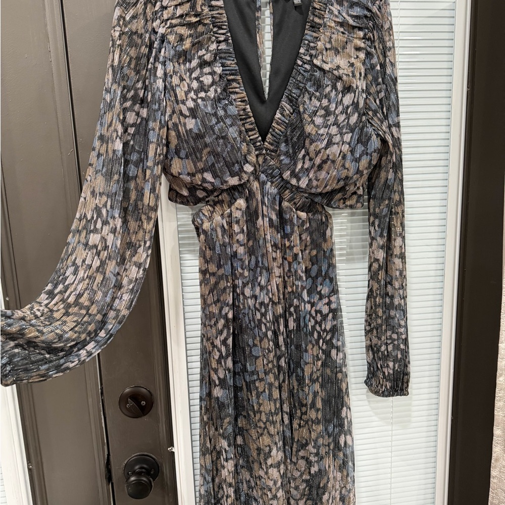 Guess Black and Brown Patterned Long Sleeve Dress